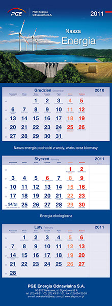 kalendarz trójdzielny - poligraficzny